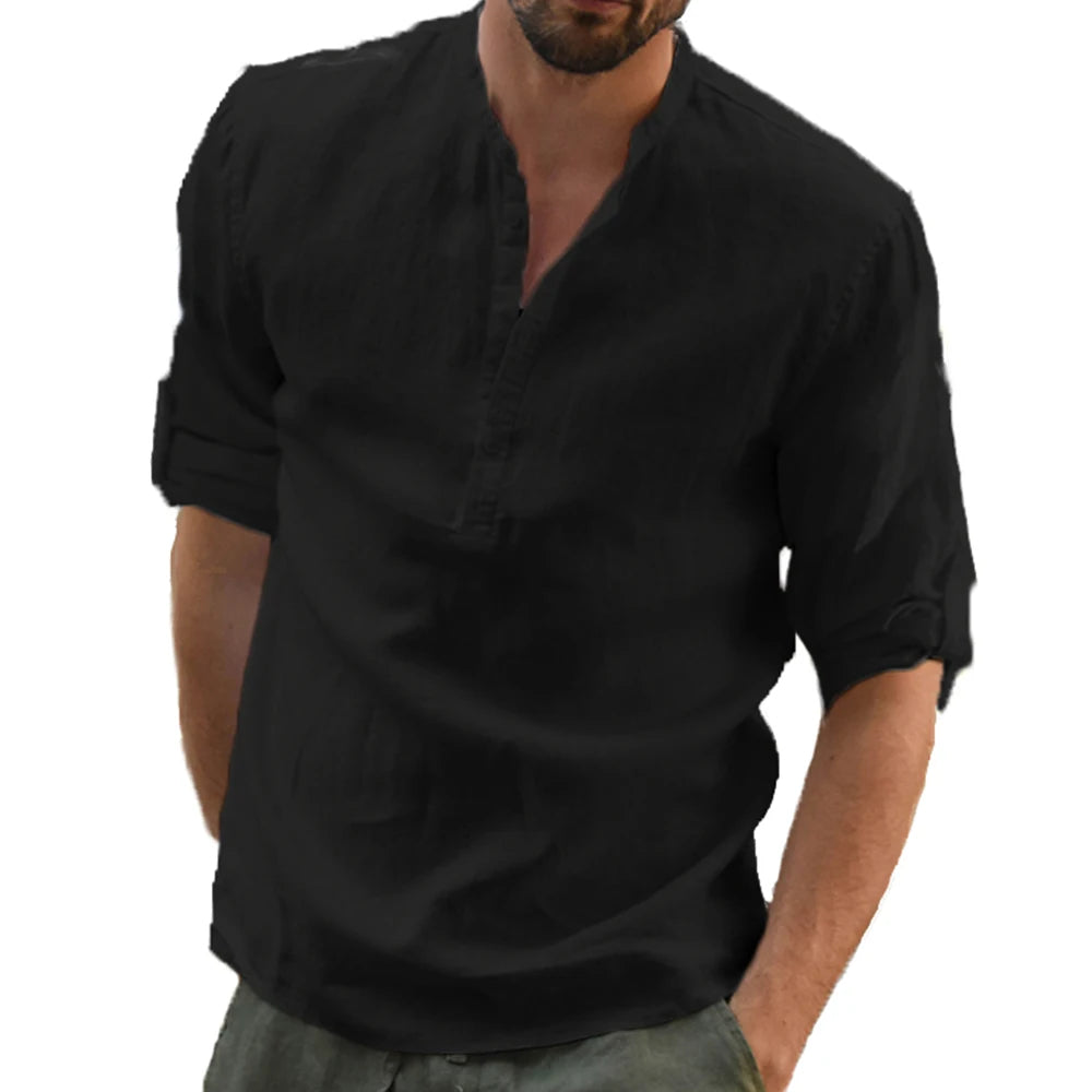 Lorenzo | Camisa de lino con cuello coreano