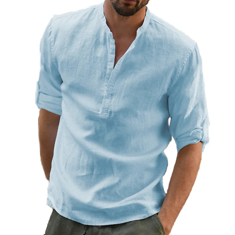 Lorenzo | Camisa de lino con cuello coreano