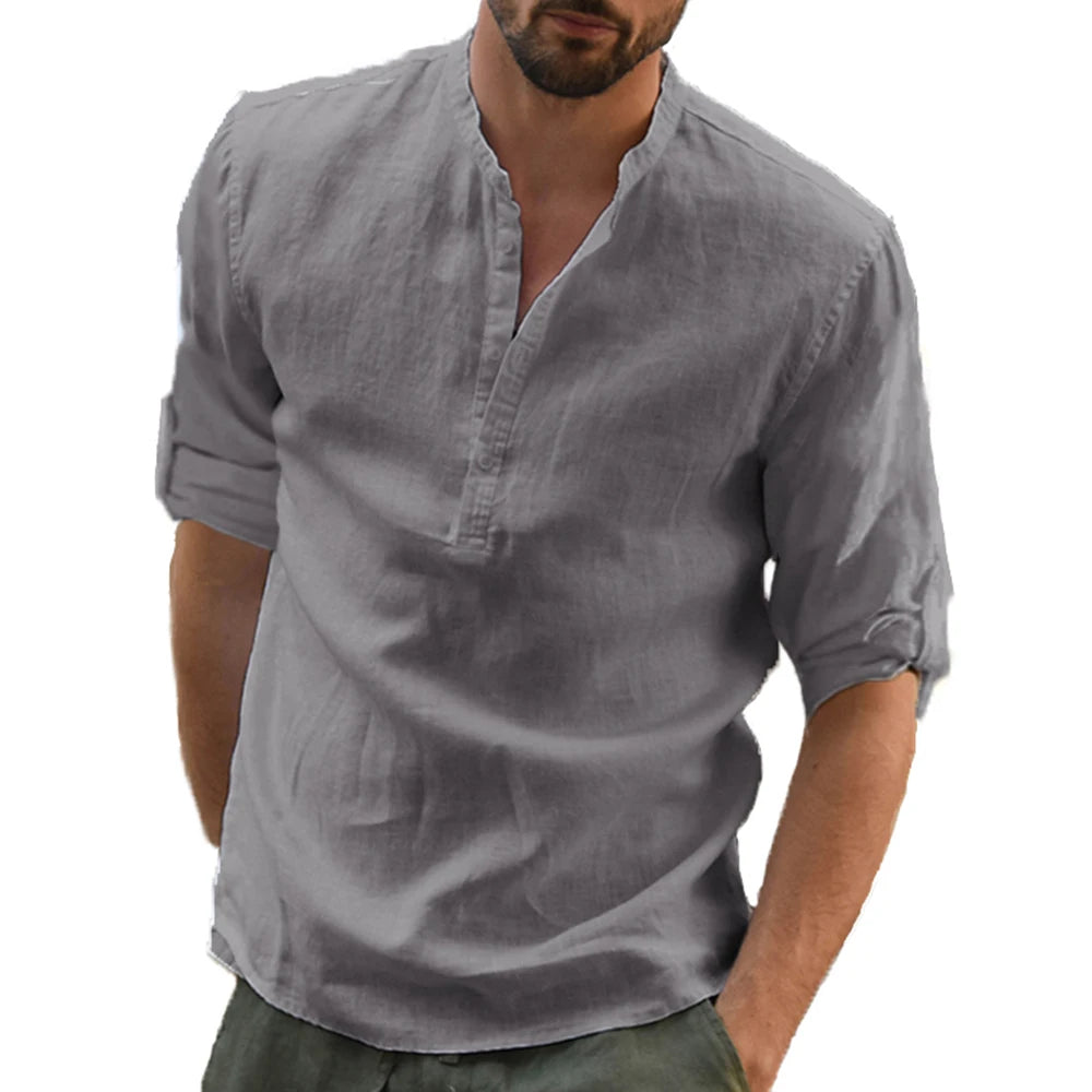 Lorenzo | Camisa de lino con cuello coreano