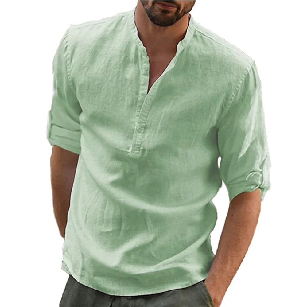 Lorenzo | Camisa de lino con cuello coreano