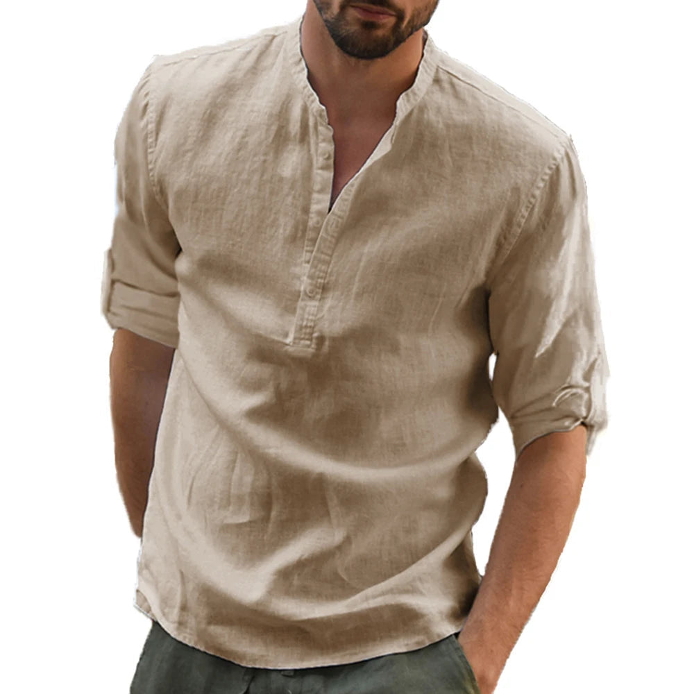 Lorenzo | Camisa de lino con cuello coreano