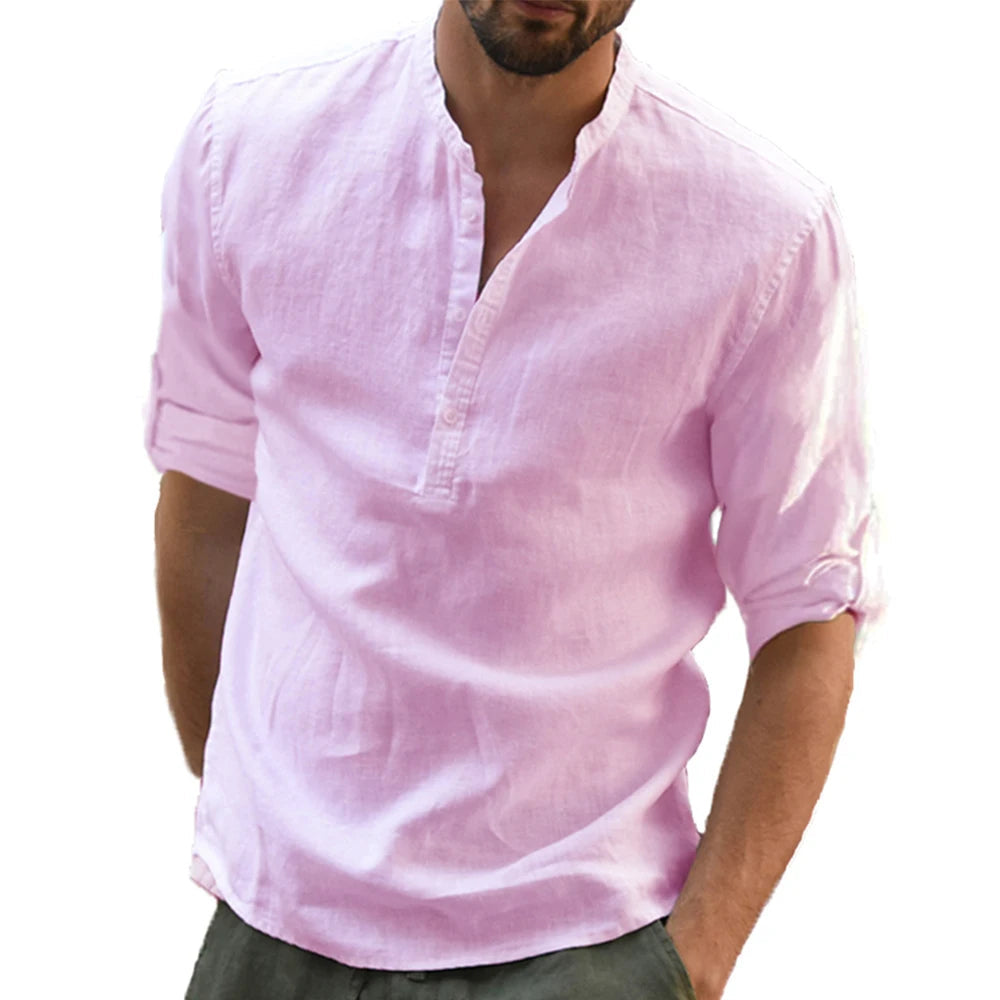 Lorenzo | Camisa de lino con cuello coreano
