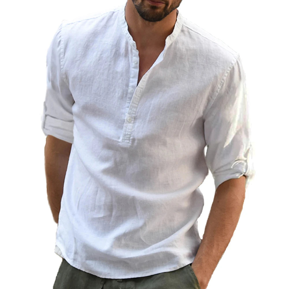 Lorenzo | Camisa de lino con cuello coreano